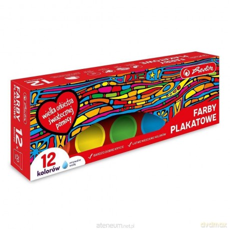Farby plakatowe szkolne 12 kolorów x 20 ml WOŚP