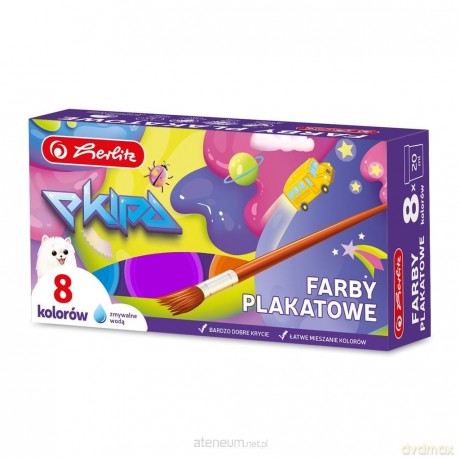 Farby plakatowe szkolne 8 kolorów x 20 ml Ekipa