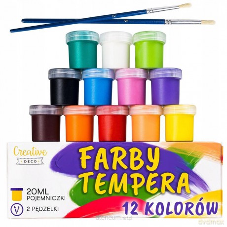 Farby plakatowe tempery zestaw 12 kolorów 20 ml