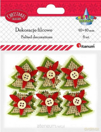 Filcowe choinki z jutą i guzikiem 6 szt