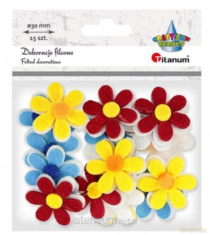Filcowe dekoracje 3D kwiatki 30 mm mix 15 szt