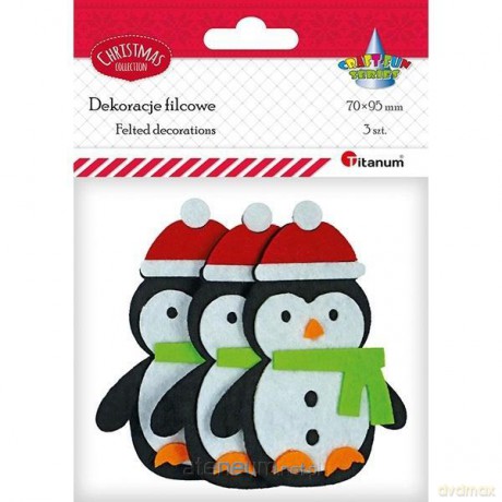 Filcowe pingwiny 3D w czapkach Mikołaja 3 szt
