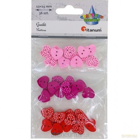 Guziki drewniane serca w kropki mix 36 szt