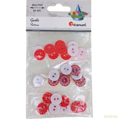 Guziki plastikowe okrągłe 15mm czerwone mix 30 szt