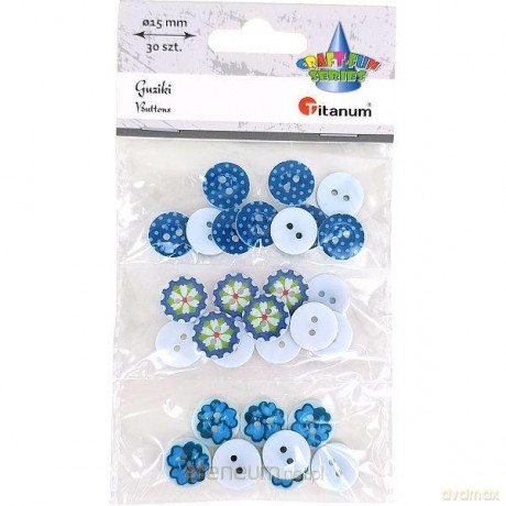 Guziki plastikowe okrągłe 15mm niebies mix 30 szt