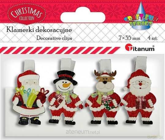 Klamerki drewniane z dekorem 4 szt
