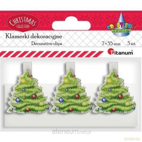 Klamerki drewniane z dekorem białe choinka 3 szt