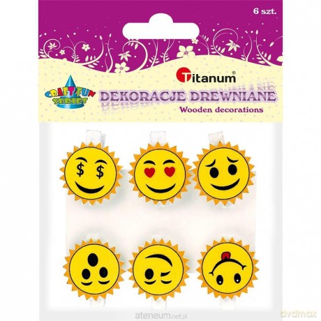 Klamerki drewniane z dekorem emotki mix 6 szt