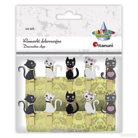 Klamerki drewniane z dekorem koty mix 10 szt