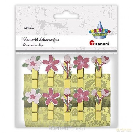 Klamerki drewniane z dekorem kwiaty mix 10 szt