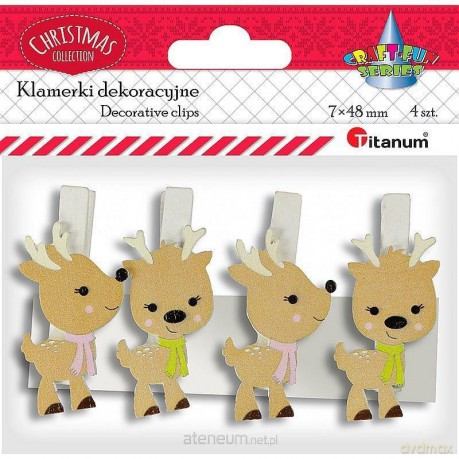 Klamerki drewniane z dekorem renifer 4 szt