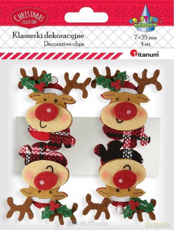 Klamerki drewniane z dekorem renifer filcowy 4 szt