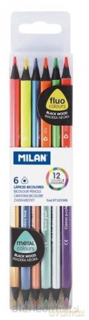 Kredki Bicolor fluo/metalizowane 12 kolorów