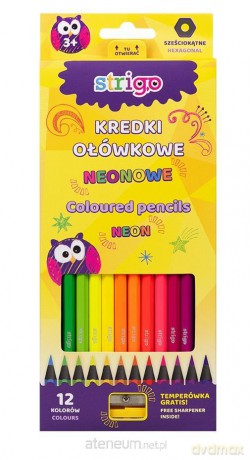 Kredki ołówkowe czarne drewno 12 kol+temper