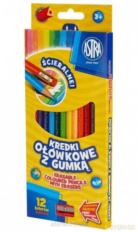 Kredki ołówkowe z gumką 12 kolorów