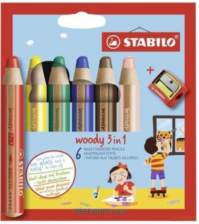 Kredki Woody 3w1 6 kol + temperówka