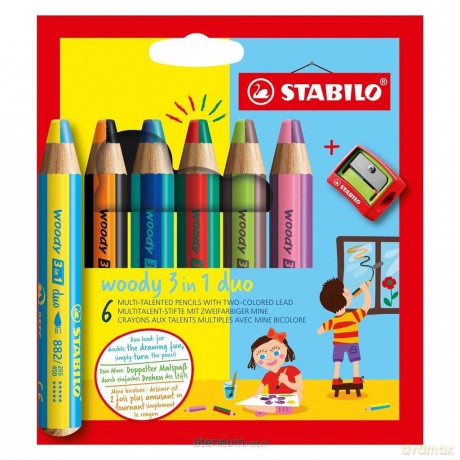Kredki Woody 3w1 Duo 6 kol+ temperówka