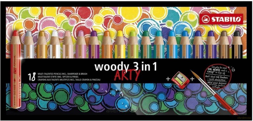 Kredki Woody Arty 3w1 18 kol + temperówka