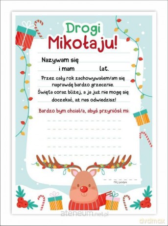 List do świętego Mikołaja A4 - Renifer (5 szt)