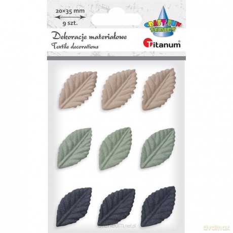 Liście materiałowe tłoczone 3D 20x35mm mix 9 szt