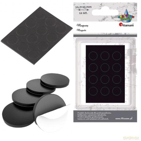 Magnesy samoprzylepne okrągłe czarne 12mm 12 szt