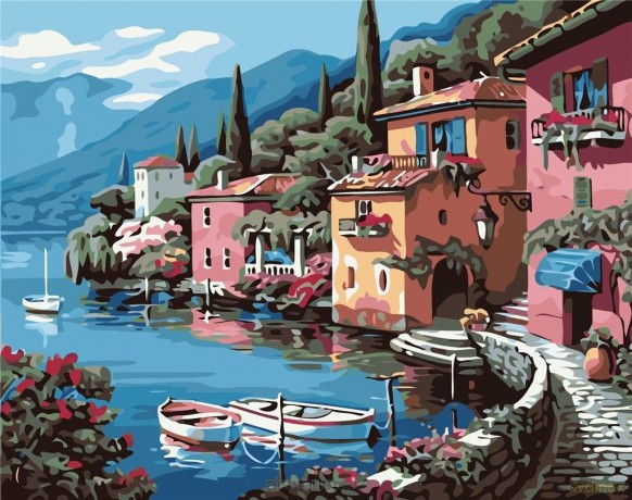 Malowanie po numerach - Domostwa na brzegu 40x50 cm