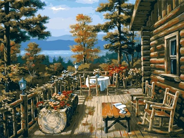 Malowanie po numerach - Drewniana chata 30x40 cm