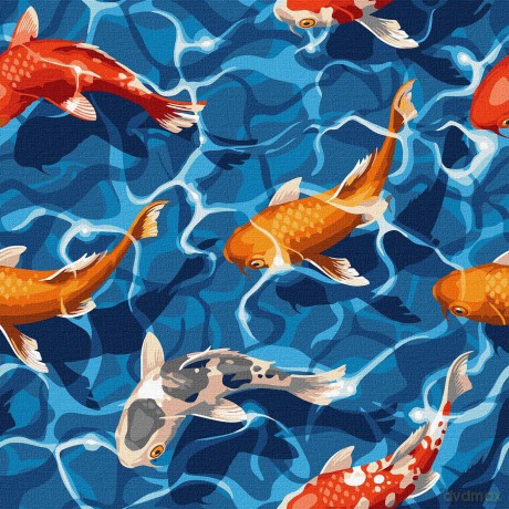 Malowanie po numerach - Japoński karp 40x40 cm