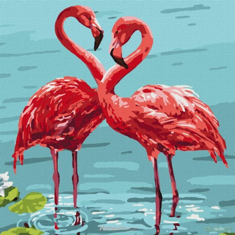 Malowanie po numerach - Jasne flamingi 30x30 cm