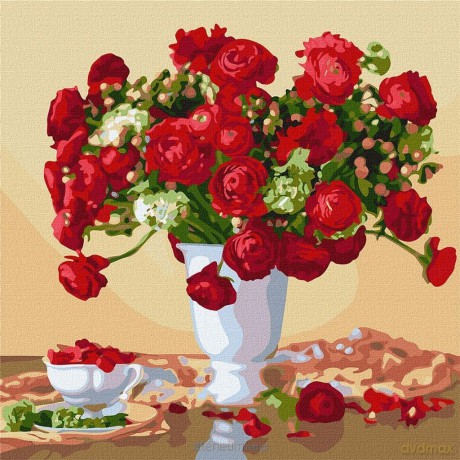 Malowanie po numerach - Karmazynowy bukiet 40x40 cm
