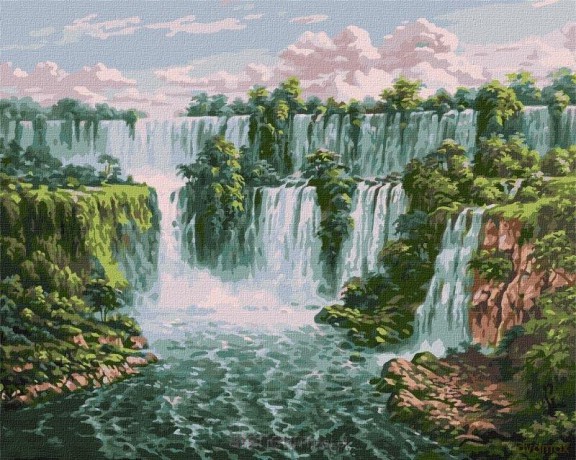 Malowanie po numerach - Malowniczy wodospad40x50 cm