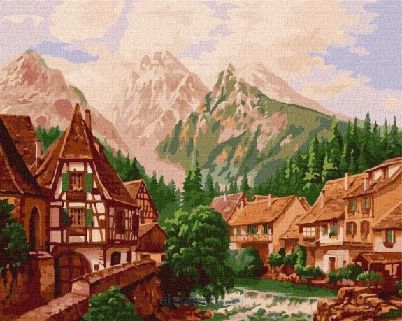 Malowanie po numerach - Miasto w górach 40x50 cm