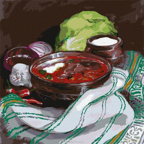 Malowanie po numerach - Obiad u babci 40x40 cm