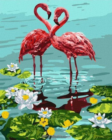 Malowanie po numerach - Para flamingów 40x50 cm