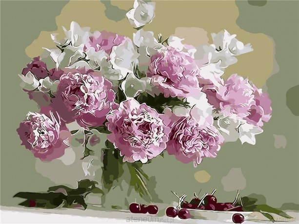 Malowanie po numerach - Peonie i czereśnie 30x40 cm