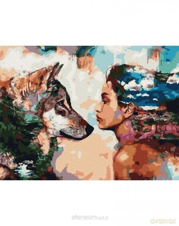 Malowanie po numerach - Wilk i kobieta 40x50 cm