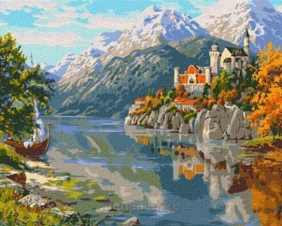 Malowanie po numerach - Zamek w górach 40x50 cm