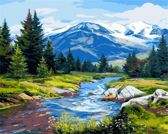 Malowanie po numerach- Szwajcarski potok 40x50 cm
