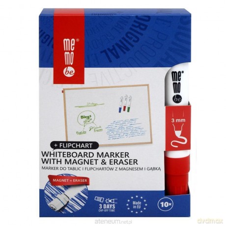 Marker do tablic z magnesem i gąbką czerw. (10 szt)