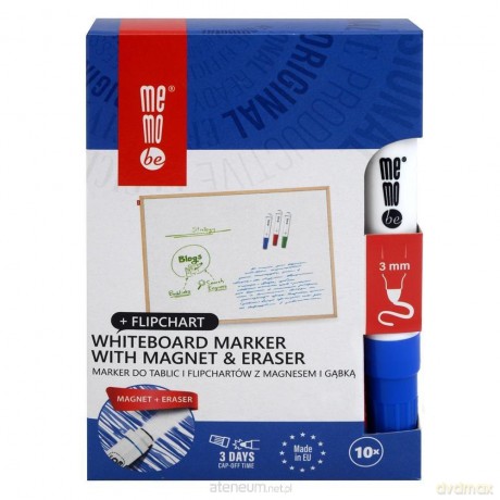Marker do tablic z magnesem i gąbką nieb. (10 szt)