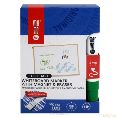 Marker do tablic z magnesem i gąbką ziel. (10 szt)