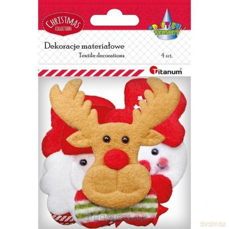 Materiałowe głowy Mikołaja, renifera, bałwanków