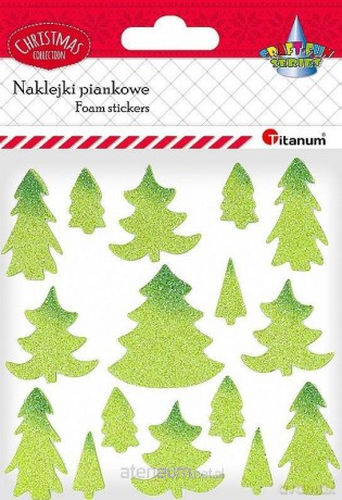 Naklejki piankowe brokatowe choinki mix 17 szt.