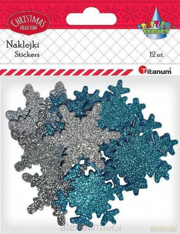 Naklejki piankowe brokatowe śnieżynki mix 12 szt.