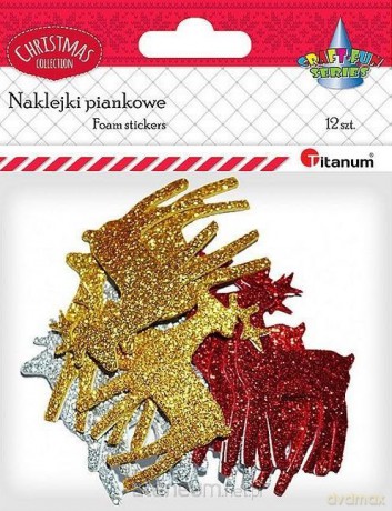 Naklejki piankowe renifery 42x62mm mix 12 szt.