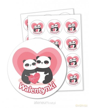Naklejki walentynkowe - Pandy 60mm 24 szt.