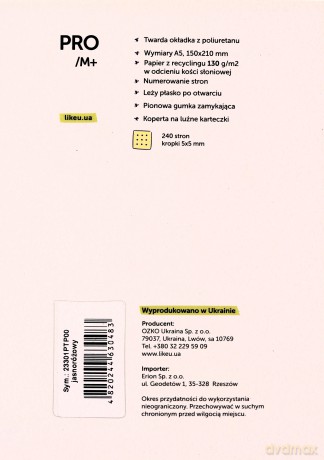 Notatnik A5 Pro M+ kropki 130 jasnoróżowy