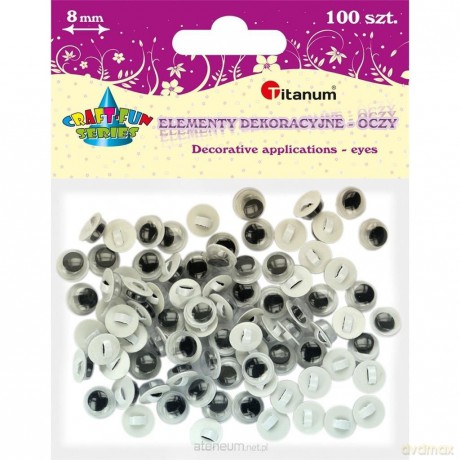 Oczy - guziki bez rzęs 8mm okrągłe 100 szt