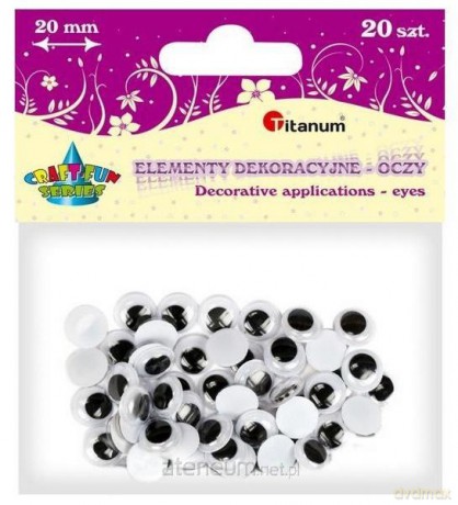 Oczy bez kleju i rzęs 20mm 20 szt