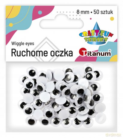 Oczy bez kleju i rzęs 8mm 50 szt